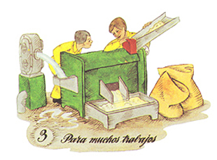 Imagen de unas personas trabajando un molino de granos