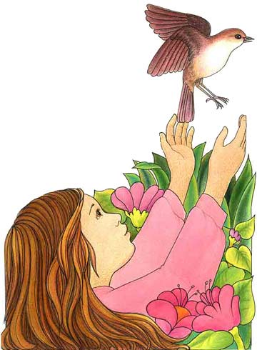 Imagen de una nia soltando a un ave para volar