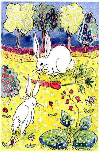 Imagen donde se representa a unos conejos buscando sus propias zanahorias