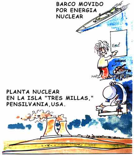 Imagen de un barco y de una planta nuclear