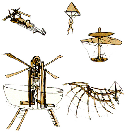 Imagen de aeronaves diseadas por Leonardo da Vinci