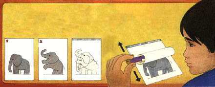 Imagen de un nio dibujando un elefante en diferentes posiciones