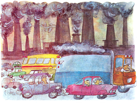 Imagen de la contaminacin del aire causada por los automviles, aviones y fbricas