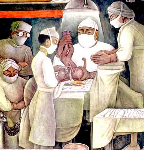 Imagen  del freso de Diego Rivera titulado La medicina antigua y la moderna