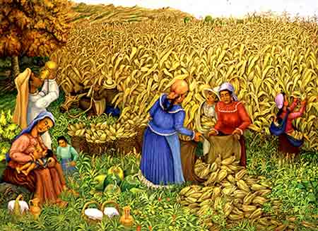 Imagen de un leo de Ezequiel Negrete titulado La cosecha de maz