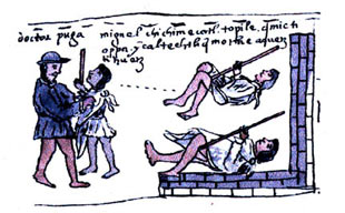 Imagen de un espaol castigando a un indgena