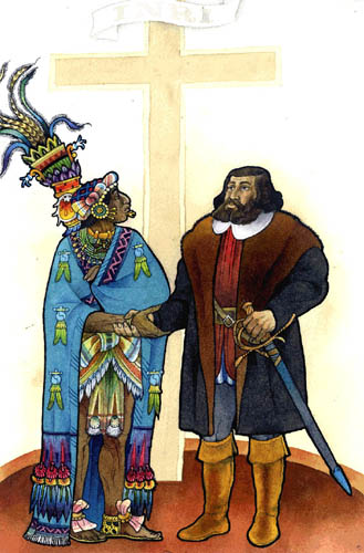 Imagen del viejo seor Xicotncatl y un espaol