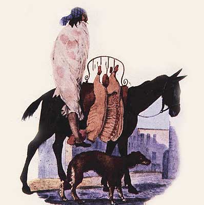 Imagen de un carnicero transportando carne