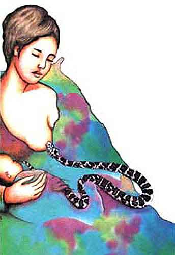 Imagen de una serpiente bebiendo leche materna