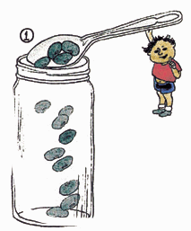 Imagen del niño metiendo unas semillas al frasco de vidrio