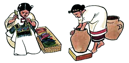 Imagen de mujeres bordando y haciendo artesanías