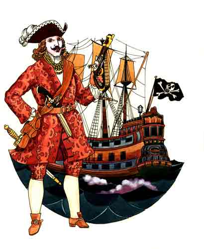 Imagen de un pirata y su embarcación