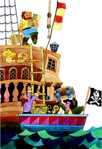 Imagen de unos piratas sacando las riquezas de un barco