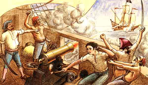 Imagen del ataque pirata al barco donde se encontraba Gonzalo