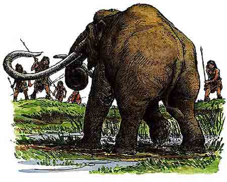 Imagen de un mamut siendo atacado por los cazadores