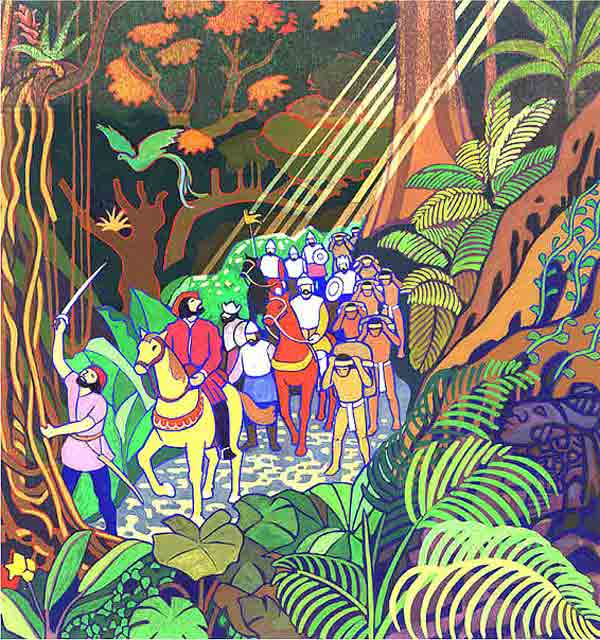 Imagen de Hernn Corts y sus tropas al pasar por la zona de Palenque