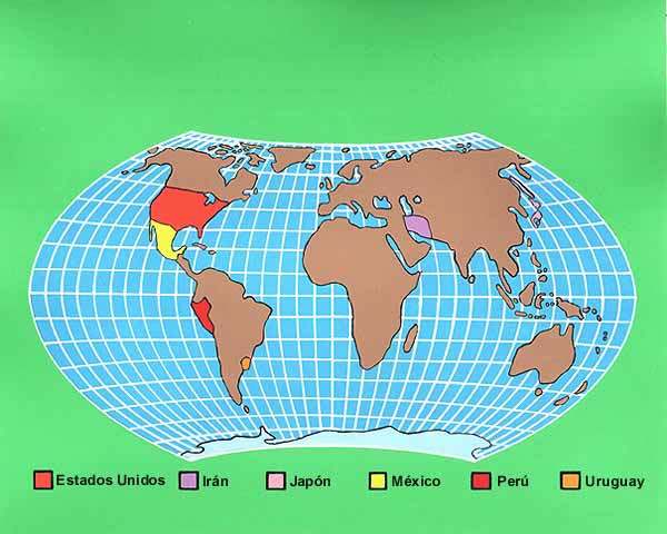 En esta imagen vemos un mapa para indicarnos dónde habitan las marsopas que son seis distintos tipos. Japón, Irán, Estados Unidos, México, Uruguay y Perú entre otros.