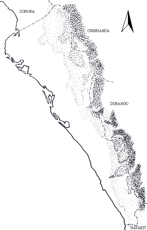 �ste mapa se�ala el estado de Sinaloa en el litoral del Oc�ano Pac�fico de la Rep�blica Mexicana. Junto con Sonora y la Pen�nsula de Baja California, forma parte de la regi�n noroeste de M�xico,  enmarcada por el  oc�ano, la llanura y la Sierra Madre Occidental.