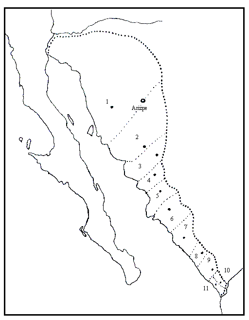 En éste mapa de 1787, estaba la intendencia de Arizpe, que fue el mismo de la antigua gobernación de Sinaloa y Sonora. Había 11 partidos, y cada uno tomó el nombre de la población, villa o real de minas.