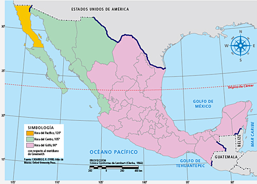 Mapa De La Republica Mexicana Con Husos Horarios Para Imprimir