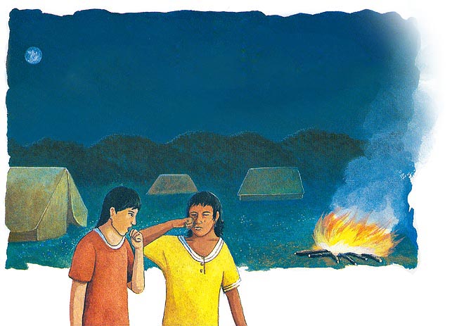 En esta imagen vemos un par de ni&ntilde;os a los que les lloran los ojos ya que han estado expuestos al bi&oacute;xido de carbono  de una fogata. Las selvas nos sirven ya que producen ox&iacute;geno y limpian el aire que respiramos.