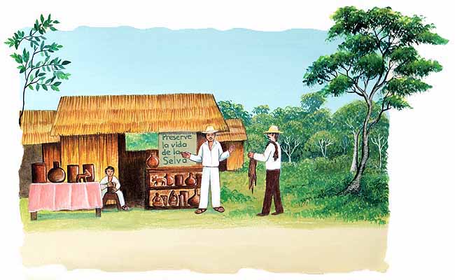 En esta imagen se ve un grupo de gente tratando de hacer conciencia para preservar la vida de la selva.